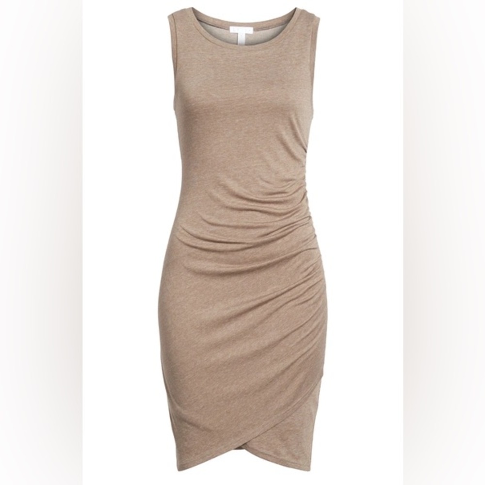 Leith Tan Sleeveless Ruched Dress (size XS)